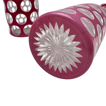 Pair of RARE Bohemian White & Pink Double Overlay Cut Crystal Bottles Circa 1870s 14Hx3W