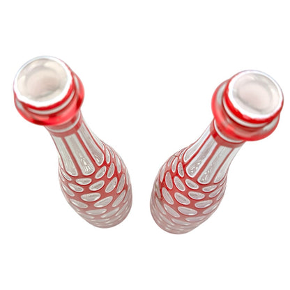 Pair of RARE Bohemian White & Pink Double Overlay Cut Crystal Bottles Circa 1870s 14Hx3W