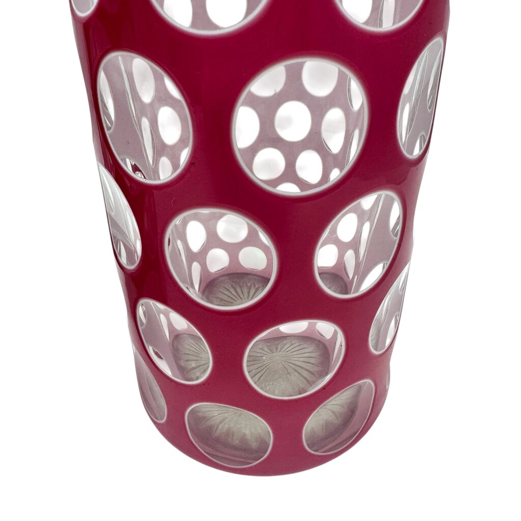 Pair of RARE Bohemian White & Pink Double Overlay Cut Crystal Bottles Circa 1870s 14Hx3W