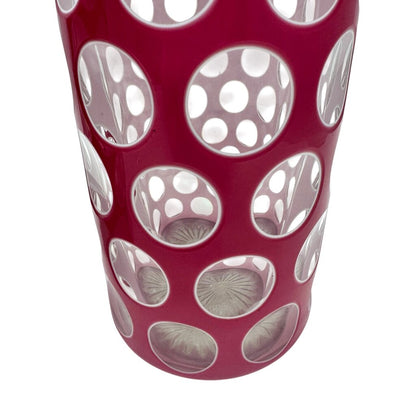 Pair of RARE Bohemian White & Pink Double Overlay Cut Crystal Bottles Circa 1870s 14Hx3W