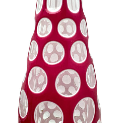 Pair of RARE Bohemian White & Pink Double Overlay Cut Crystal Bottles Circa 1870s 14Hx3W