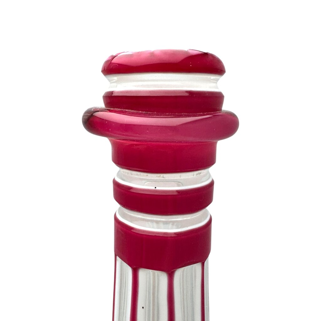 Pair of RARE Bohemian White & Pink Double Overlay Cut Crystal Bottles Circa 1870s 14Hx3W