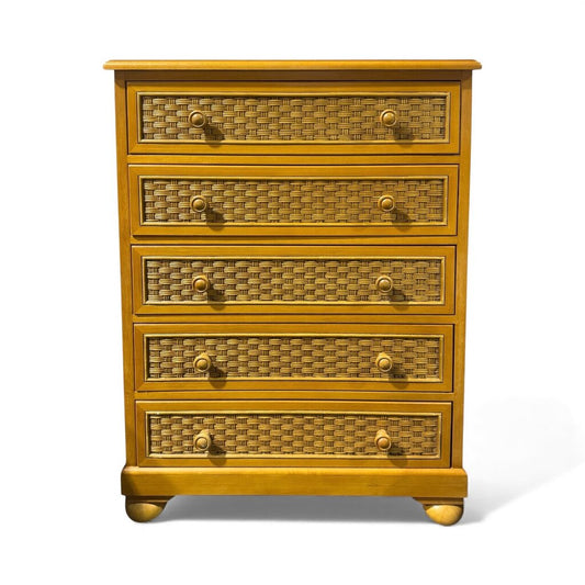 Wood & Wicker Chest of Drawers 36Lx20Wx48H