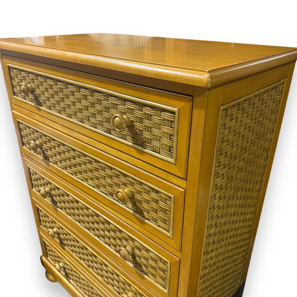 Wood & Wicker Chest of Drawers 36Lx20Wx48H