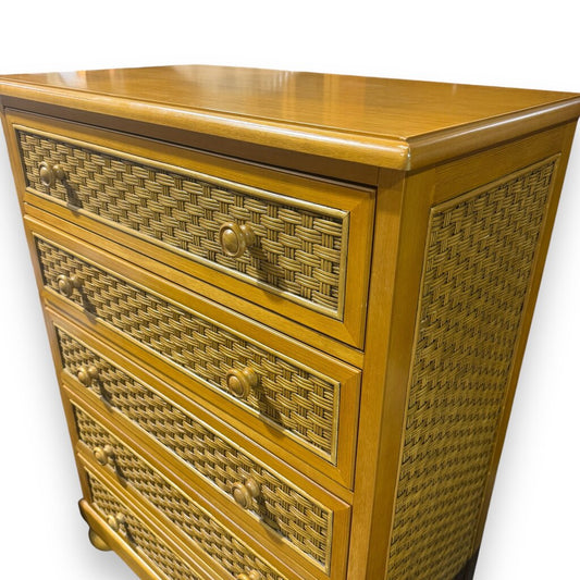Wood & Wicker Chest of Drawers 36Lx20Wx48H