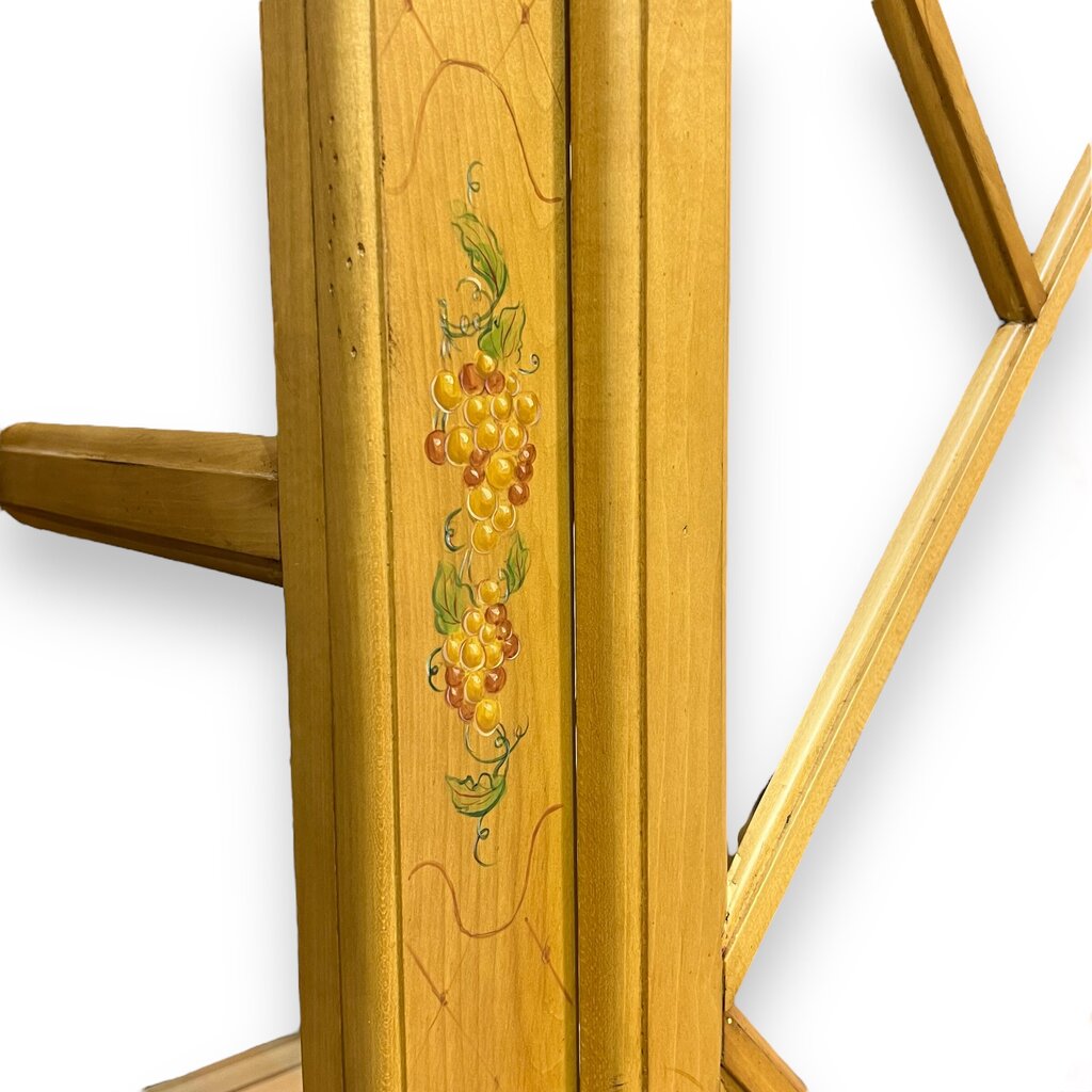 Vintage Country French Pine China Curio Cabinet w/ Glass Shelves Distressed Yellow Finish and Hand-Painted Floral Details