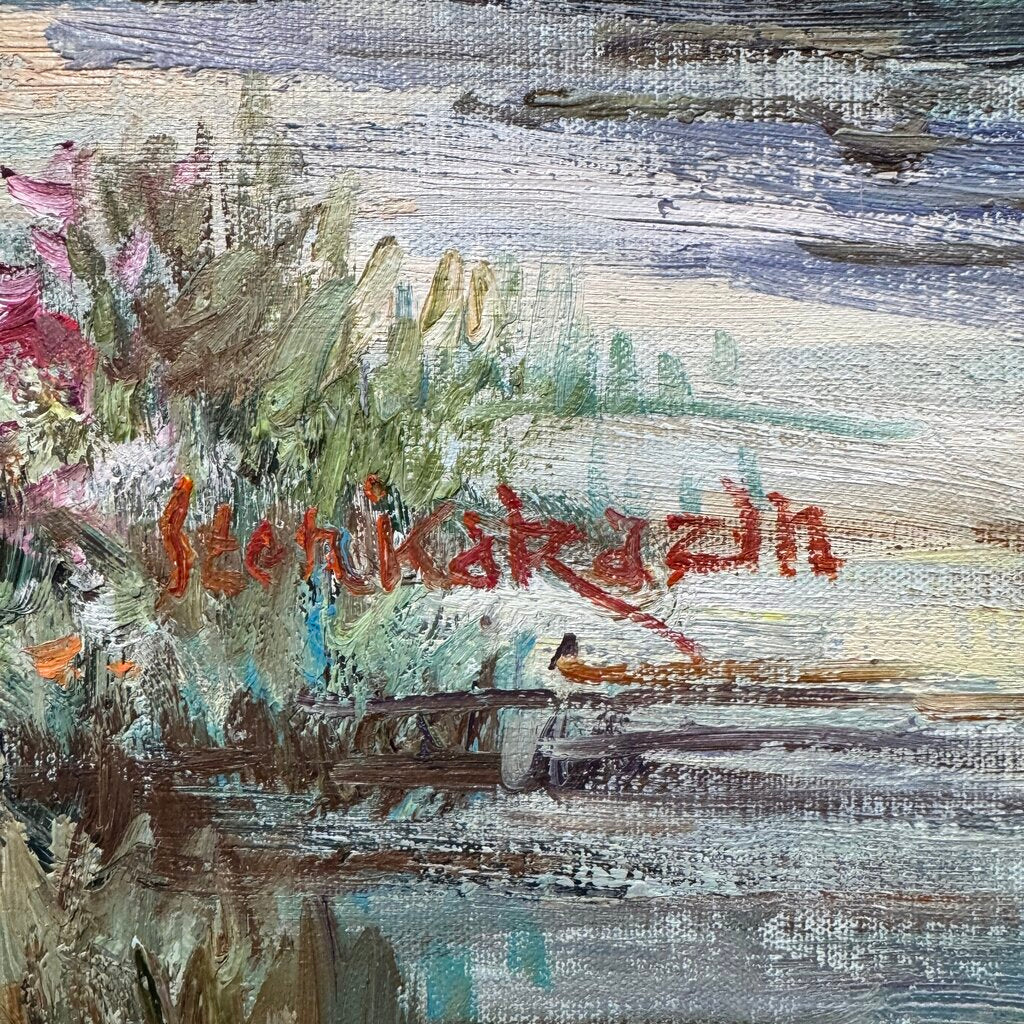 Impressionistic Oil on Canvas of a Young Woman Walking a Countryside Trail by Artist Stenka Razin 44Lx32H