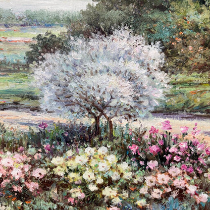 Impressionistic Oil on Canvas of a Young Woman Walking a Countryside Trail by Artist Stenka Razin 44Lx32H