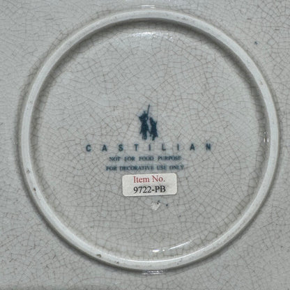 Castilian Bronze Monkey Platter Holder w/ Removable Hand-Painted Reticulated Blue & White Porcelain Charger Made in India