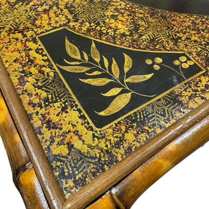 Antique English Chinoiserie Lacquered Bamboo Chest of Drawers w/ Brass Locks & Pulls Decorated w/ Birds & Foliage Motifs 33Lx19Wx33H