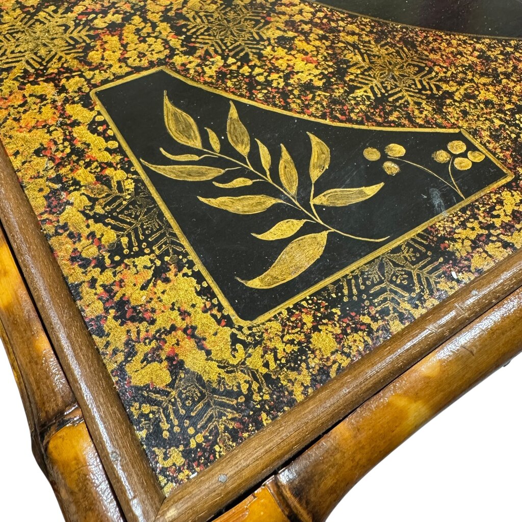 Antique English Chinoiserie Lacquered Bamboo Chest of Drawers w/ Brass Locks & Pulls Decorated w/ Birds & Foliage Motifs