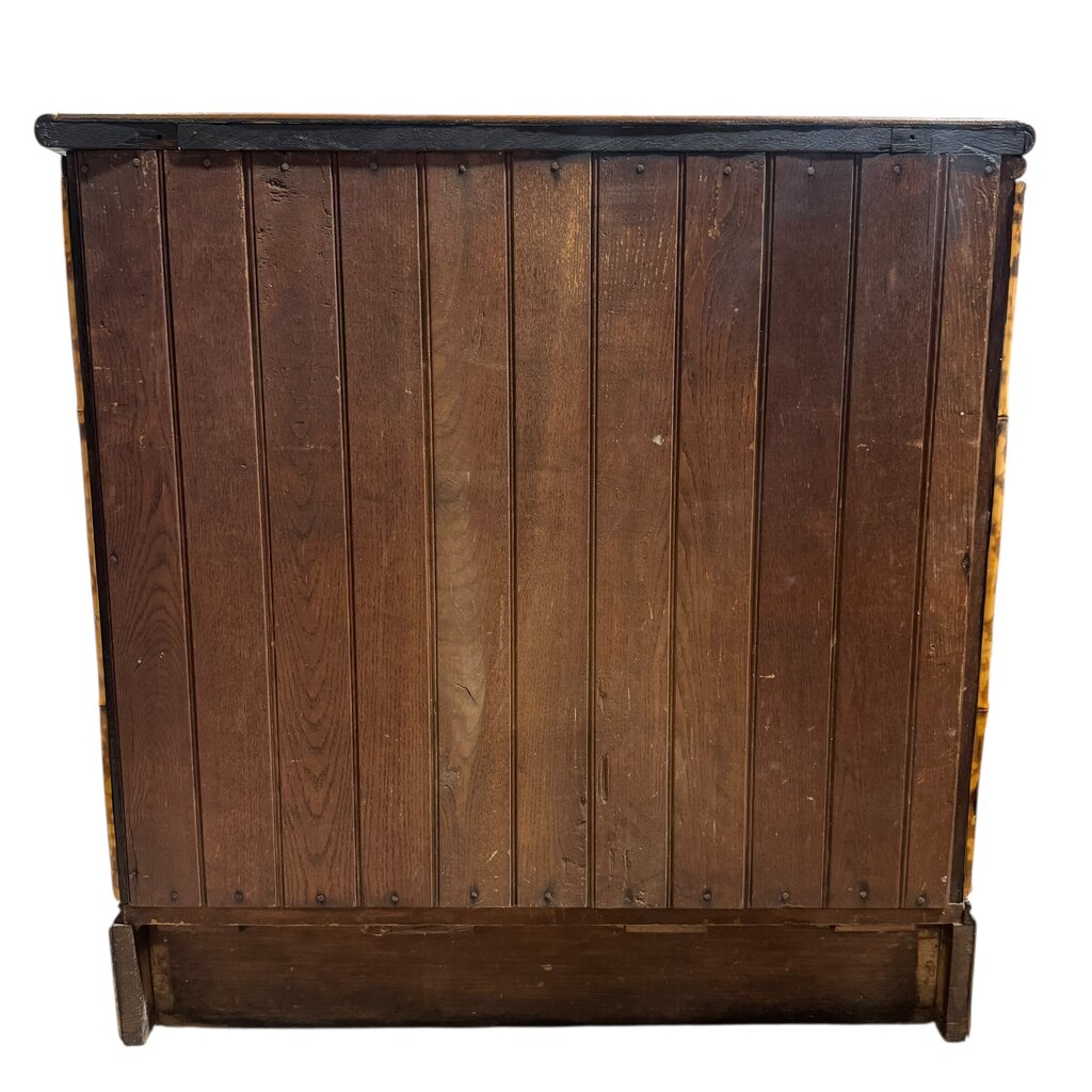 Antique English Chinoiserie Lacquered Bamboo Chest of Drawers w/ Brass Locks & Pulls Decorated w/ Birds & Foliage Motifs 33Lx19Wx33H