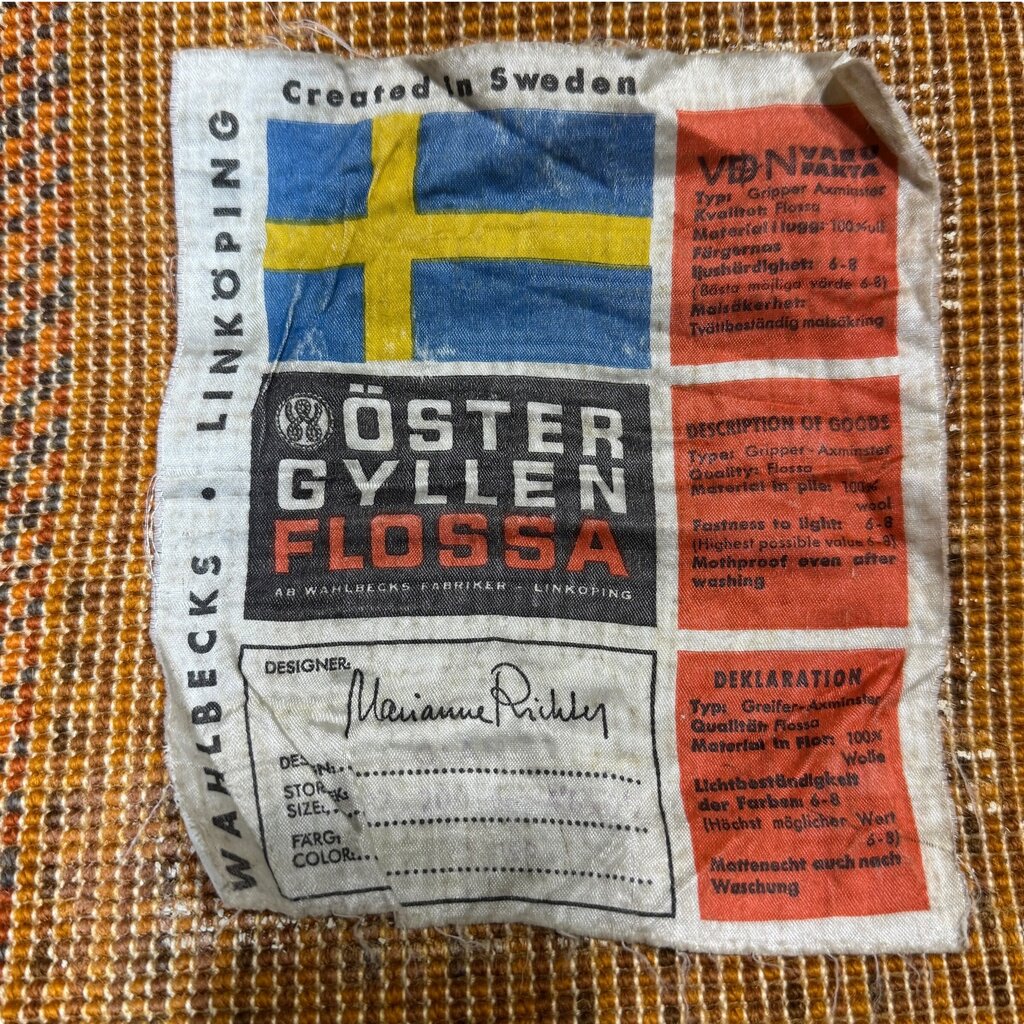 Mid Century Modern Otter Gyllen Flossa Orange MCM Rug Created in Sweden