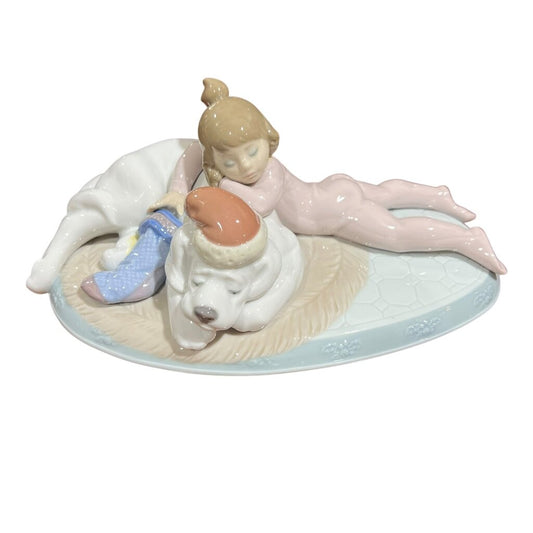 Lladro Porcelain Christmas Figurine #6673 "Christmas Buddies" w/Box 9.5Lx6.5Wx4H
