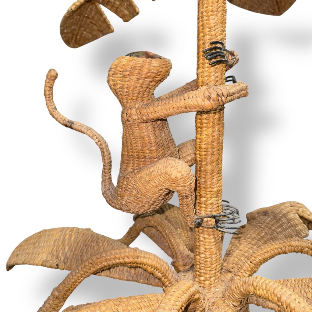 Vintage Mario Lopez Torres 6-Light Wicker Rattan Monkey Climbing Banana Tree Chandelier 36Lx36Wx25H