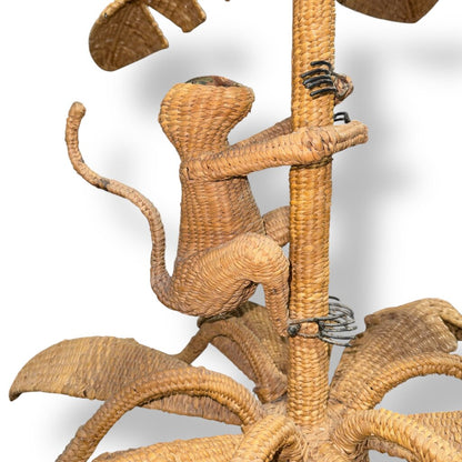 Vintage Mario Lopez Torres 6-Light Wicker Rattan Monkey Climbing Banana Tree Chandelier 36Lx36Wx25H