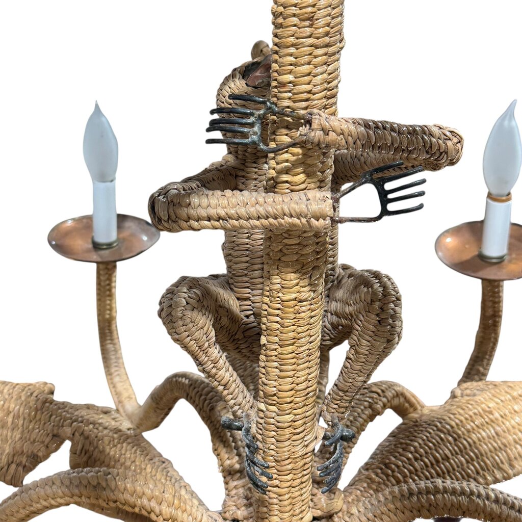 Vintage Mario Lopez Torres 6-Light Wicker Rattan Monkey Climbing Banana Tree Chandelier 36Lx36Wx25H