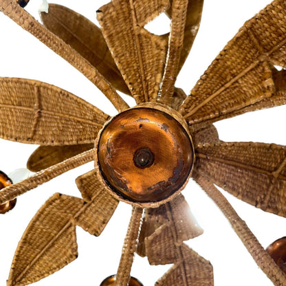 Vintage Mario Lopez Torres 6-Light Wicker Rattan Monkey Climbing Banana Tree Chandelier 36Lx36Wx25H