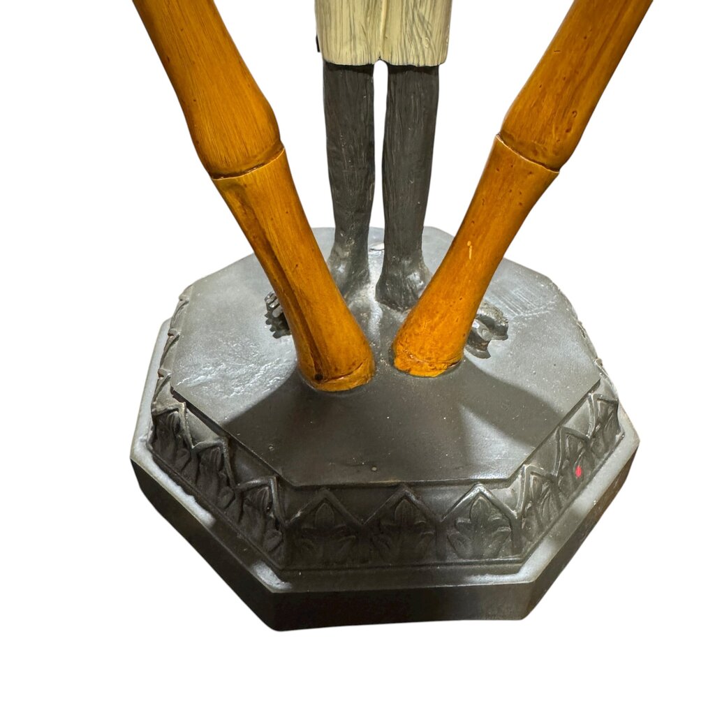 Vintage Two Light Bellhop Monkey Table Lamp w/ Wicker Shades 24" tall