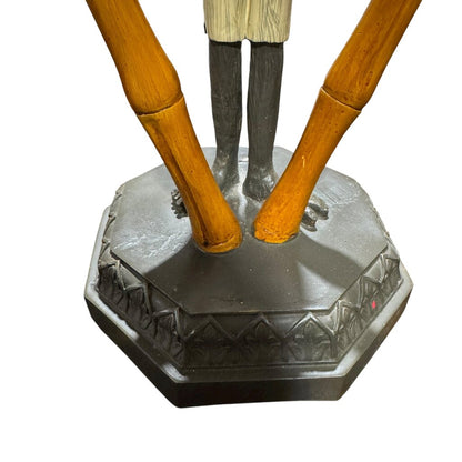 Vintage Two Light Bellhop Monkey Table Lamp w/ Wicker Shades 24" tall