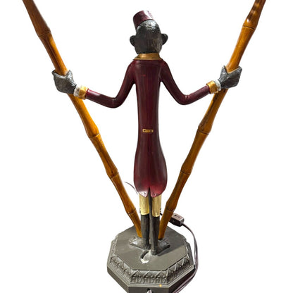 Vintage Two Light Bellhop Monkey Table Lamp w/ Wicker Shades 24" tall