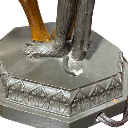 Vintage Two Light Bellhop Monkey Table Lamp w/ Wicker Shades 24" tall