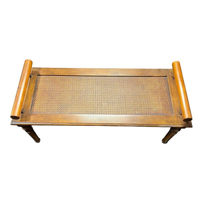 Solid Teak Wood Bench w/ Cane Top 42Lx17Wx20.5H