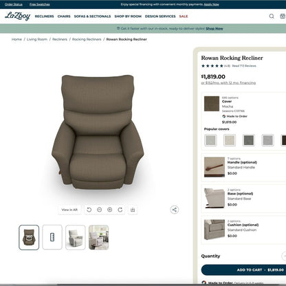La-Z-Boy NEW Custom Order Rowan Rocker Fabric Manual Recliner 010765 C151677