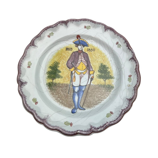 Antique Hand Painted French Military Soldier Porcelain Plate 11"Dia