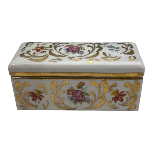 Vintage Hand Painted Trinket Box w/ Flowers by Amoges 3.5Lx1.5Wx.5H