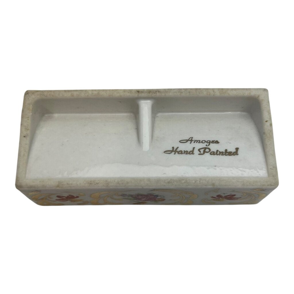Vintage Hand Painted Trinket Box w/ Flowers by Amoges 3.5Lx1.5Wx.5H