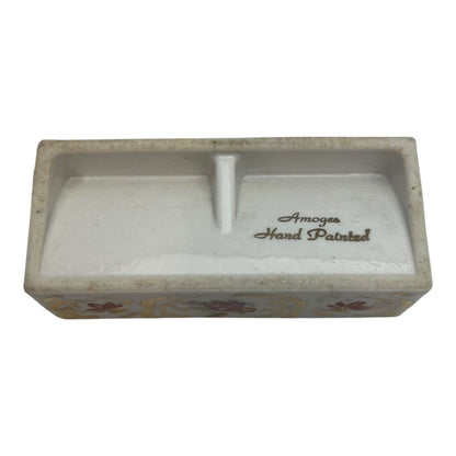 Vintage Hand Painted Trinket Box w/ Flowers by Amoges 3.5Lx1.5Wx.5H