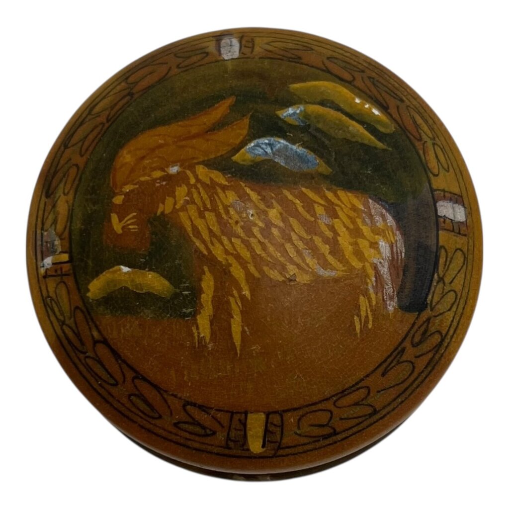 Vintage Folk Art Wooden Trinket Box 2.5DiaX1.5H