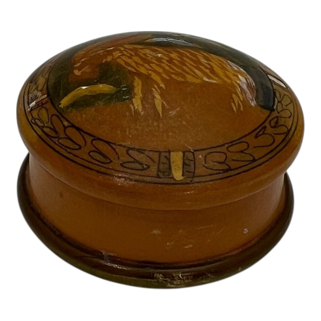 Vintage Folk Art Wooden Trinket Box 2.5DiaX1.5H