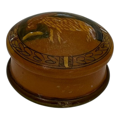 Vintage Folk Art Wooden Trinket Box 2.5DiaX1.5H