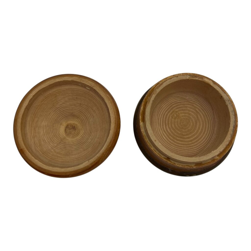 Vintage Folk Art Wooden Trinket Box 2.5DiaX1.5H