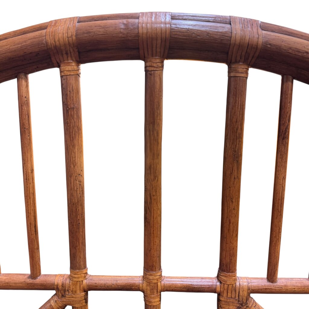 Vintage Drexel Heritage Captiva Natural Rattan King Size Headboard Bound in Leather w/ Brass Pineapple Finials 67Lx4Wx43H