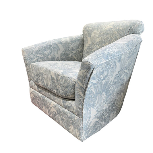 Custom Upholstered Swivel Glider Barrel Chair Color: Scope Sky by: Stanley Chair Co. Made in FL