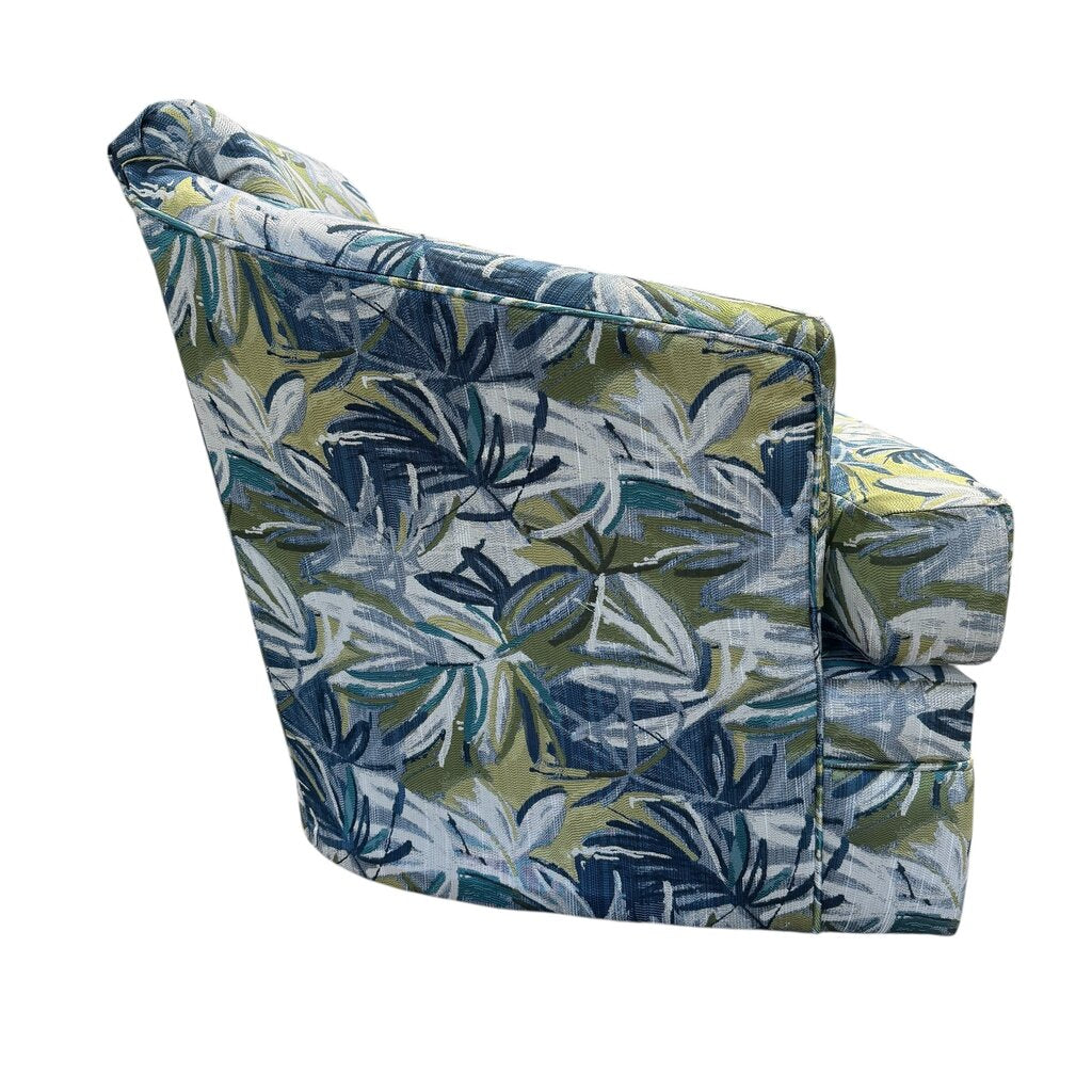 Custom Upholstered Swivel Barrel Chair Color: Nisa Teal by: Stanley Chair Co. Made in FL