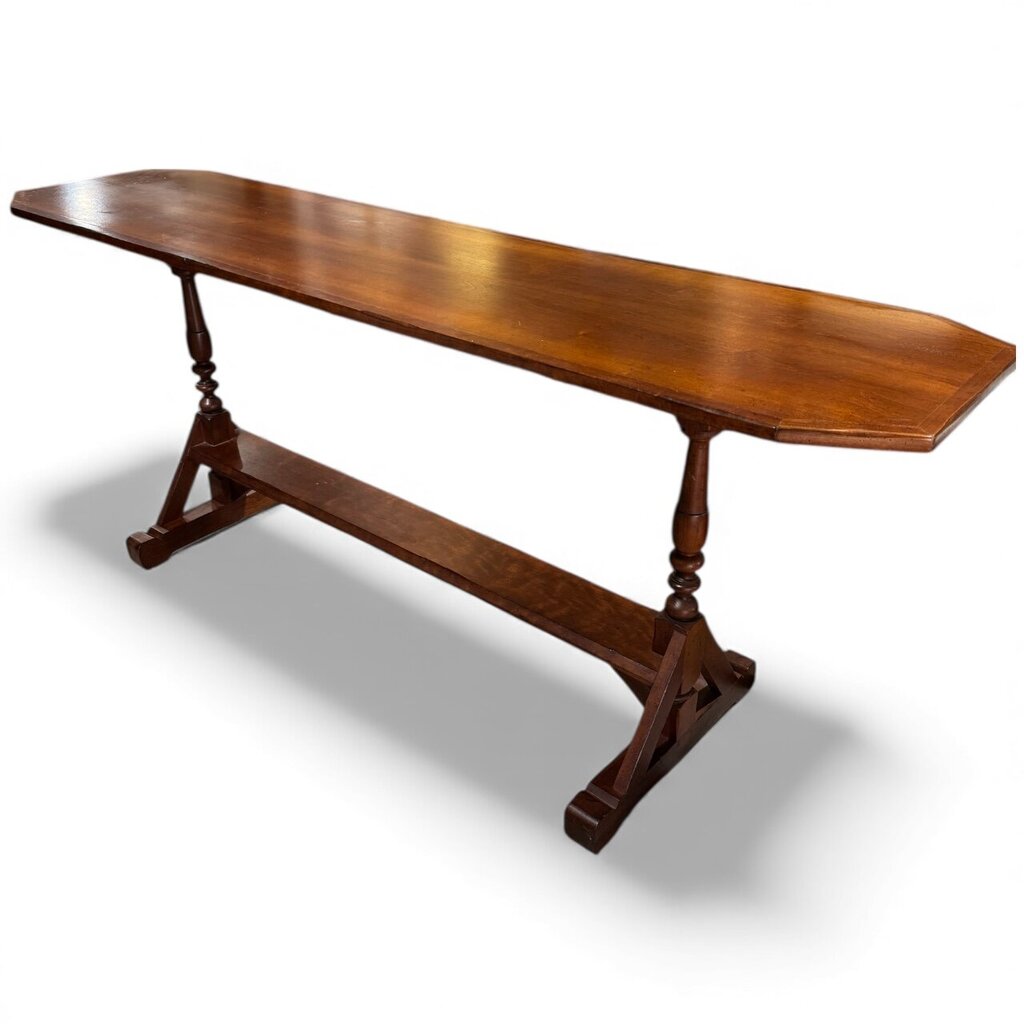 Vintage Baker Milling Road French Country Mahogany Trestle Console Table 80Lx20Wx32H