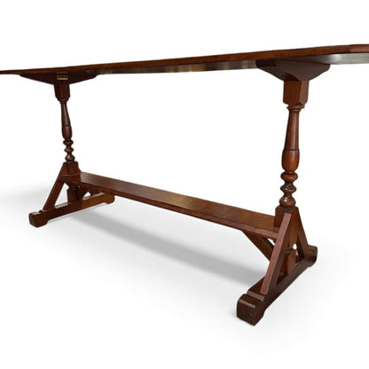 Vintage Baker Milling Road French Country Mahogany Trestle Console Table 80Lx20Wx32H