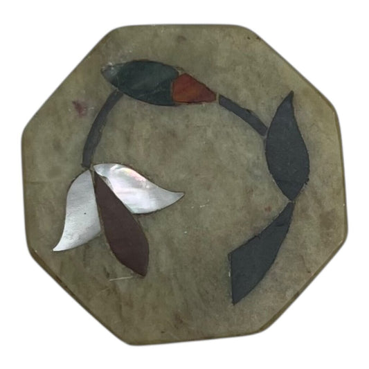 Vintage Soapstone Trinket Box w/Pearl Inlay Flower 2"Dia x 1.5H