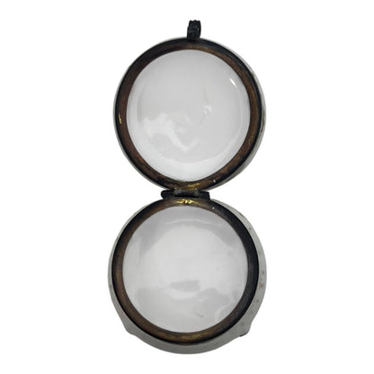 Vintage Hand Painted Gold Accented Porcelain Trinket Box w/Hinged Lid w/Man and Woman On Farm 2"Dia x 2H