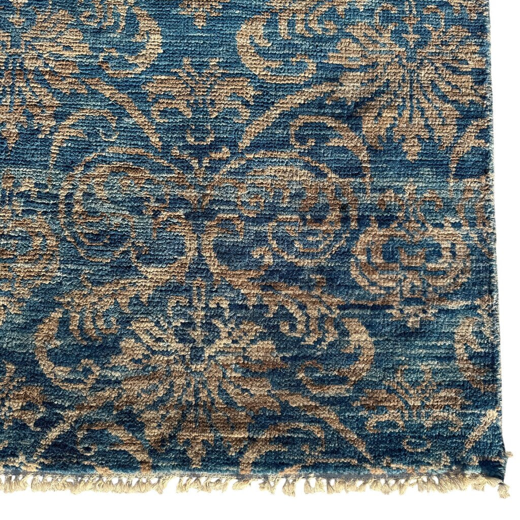 Pakistan Peshawar Oriental Hand-Knotted Wool Rug Geometric Florial Pattern w/ Blues & Beige 10x14