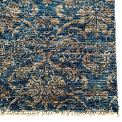 Pakistan Peshawar Oriental Hand-Knotted Wool Rug Geometric Florial Pattern w/ Blues & Beige 10x14