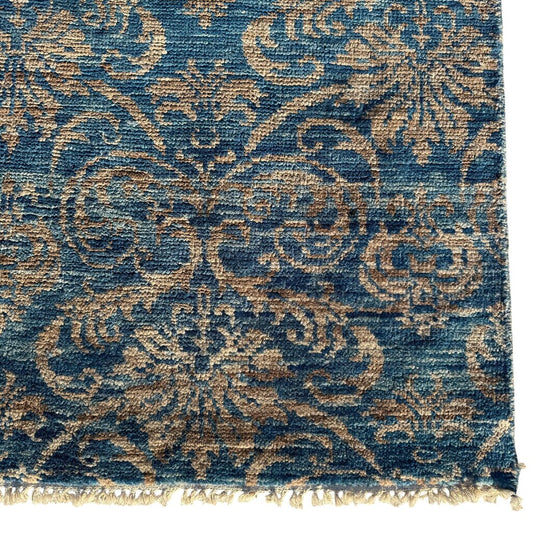 Pakistan Peshawar Oriental Hand-Knotted Wool Rug Geometric Florial Pattern w/ Blues & Beige 10x14