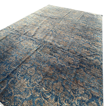 Pakistan Peshawar Oriental Hand-Knotted Wool Rug Geometric Florial Pattern w/ Blues & Beige 10x14