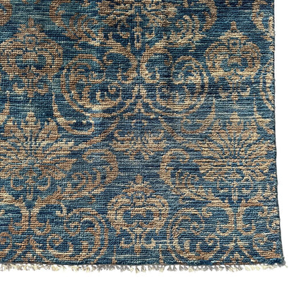 Pakistan Peshawar Oriental Hand-Knotted Wool Rug Geometric Florial Pattern w/ Blues & Beige 10x14