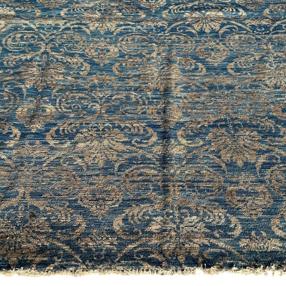 Pakistan Peshawar Oriental Hand-Knotted Wool Rug Geometric Florial Pattern w/ Blues & Beige 10x14