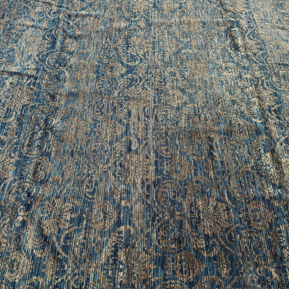 Pakistan Peshawar Oriental Hand-Knotted Wool Rug Geometric Florial Pattern w/ Blues & Beige 10x14